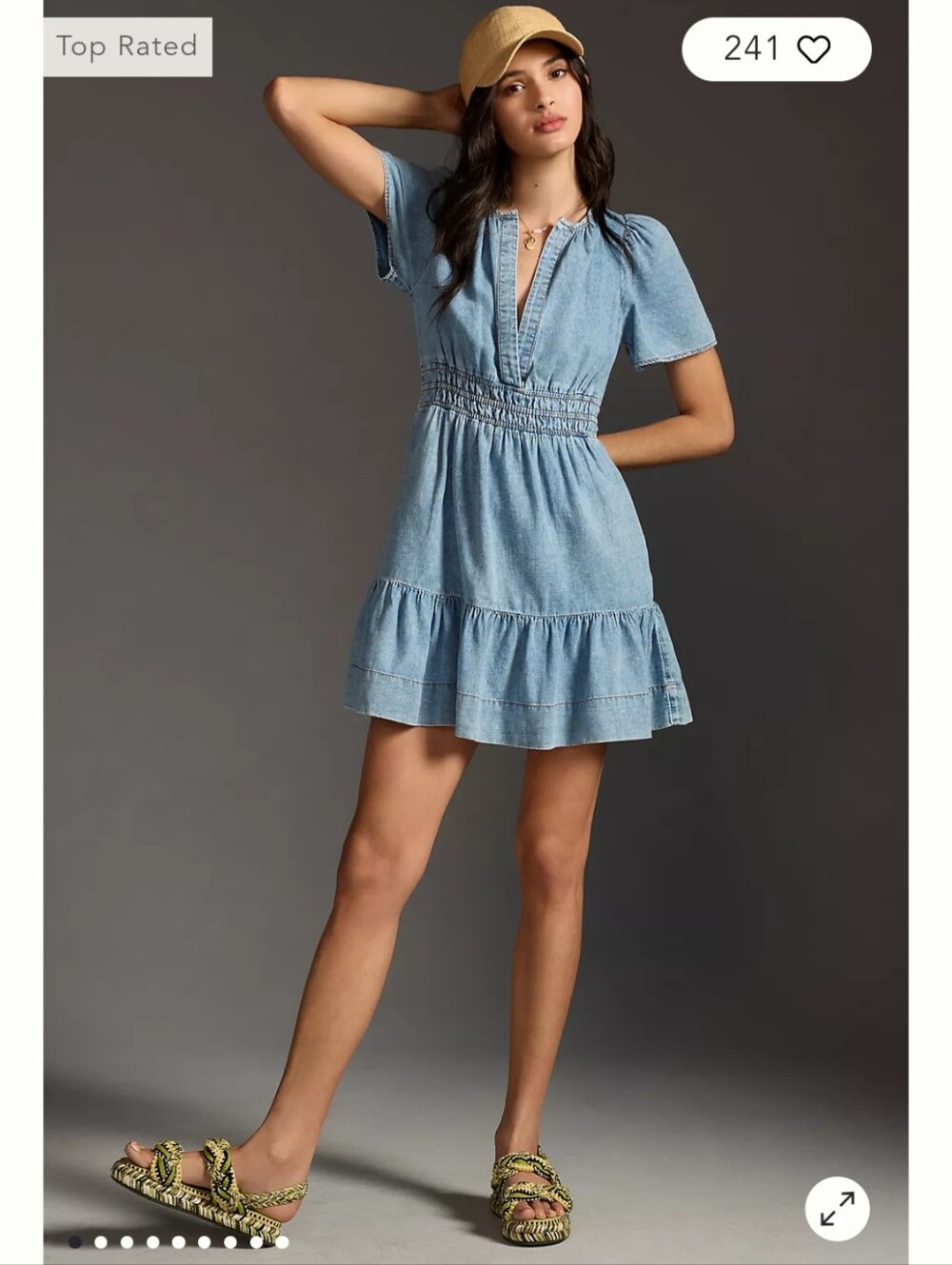 Anthropologie The Somerset Mini Dress Denim Edition Smock Waist Tiered Hem XXS